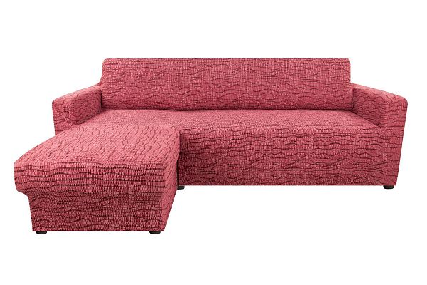 Еврочехол Чехол на угловой диван с выступом слева "Тела" Ридже бордовый